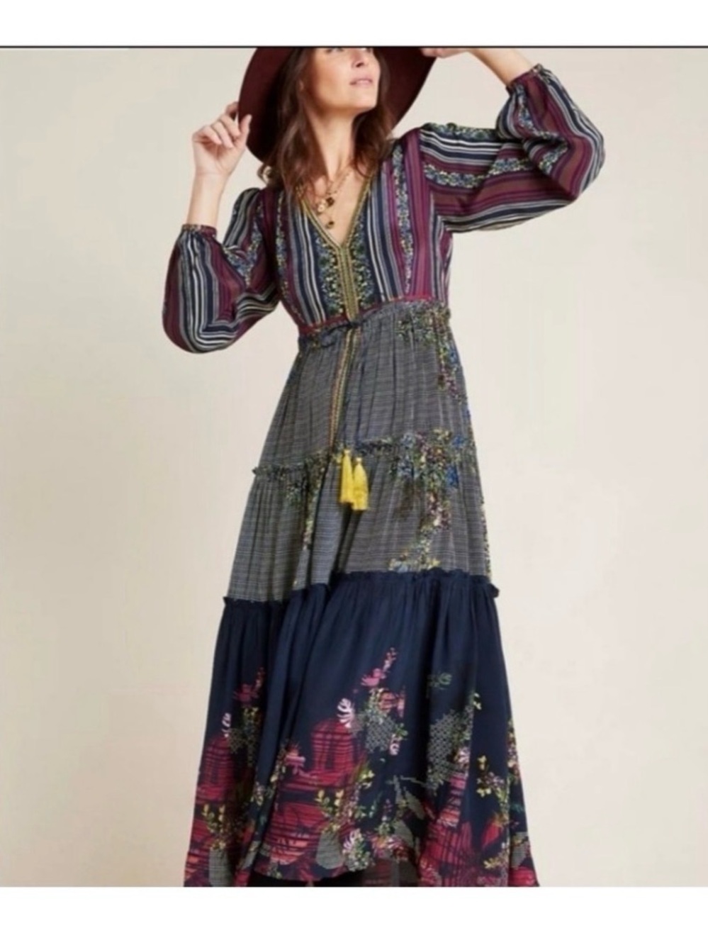 New Bhanuni Jyoti Tatiana x Anthropologie Tiered Maxi Dress Size 18W $238